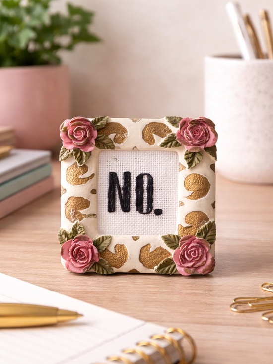 Hand Crafted Other - Vintage Floral Mini Frame “No.” Cross Stitch Funny Quote Decor Desk Sign